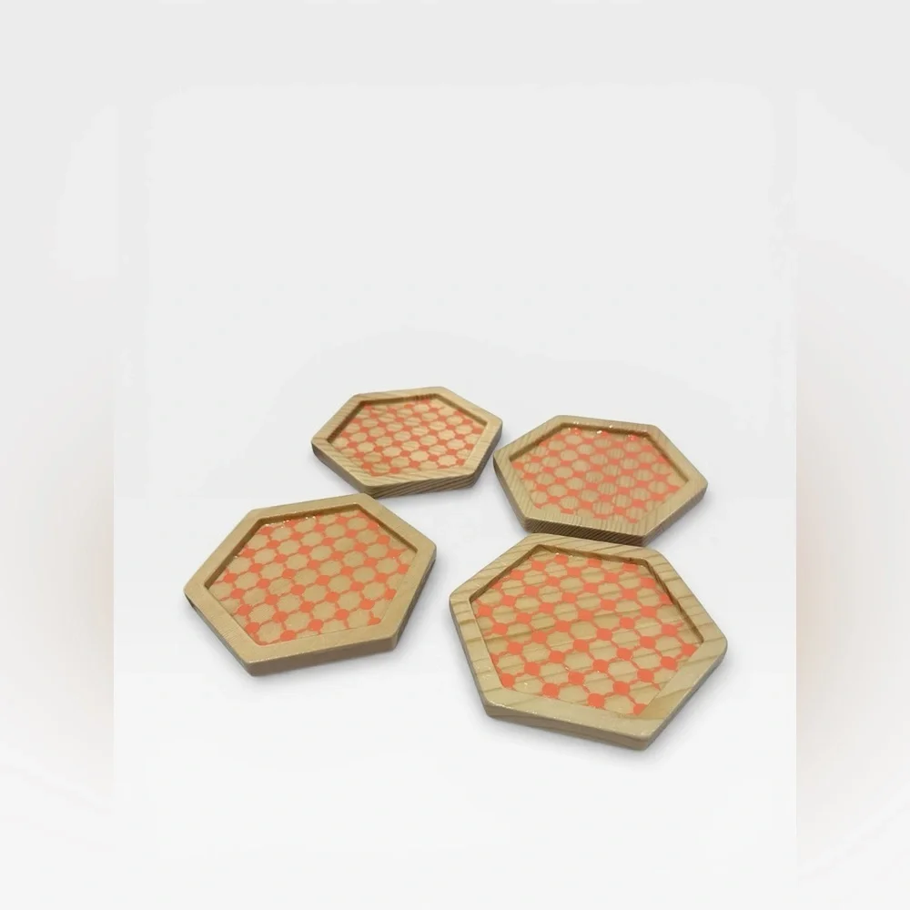 4 wooden drink coasters with design